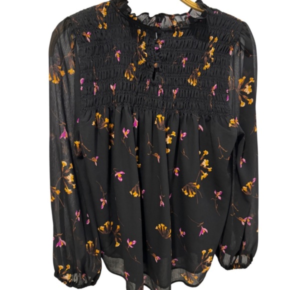 - NWT Madewell Georgette Ruffle-Collar Smocked Top in Falling Freesias B… - Picture 2 of 14